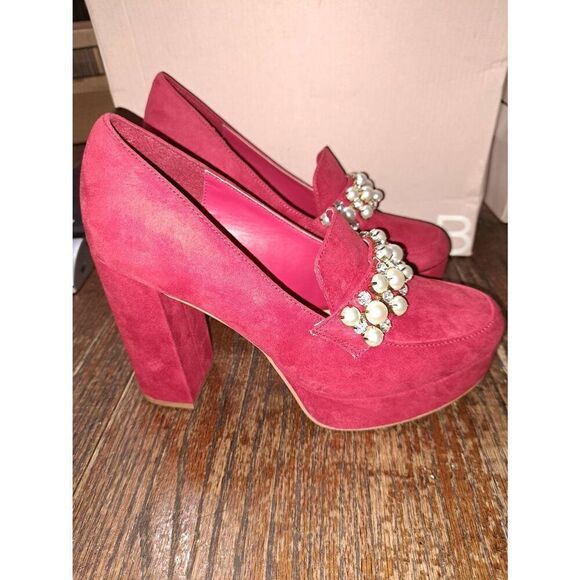 New 7 JustFab Adele Throwback Chili Pepper Embellished Platform High Heel Shoes - Picture 5 of 12